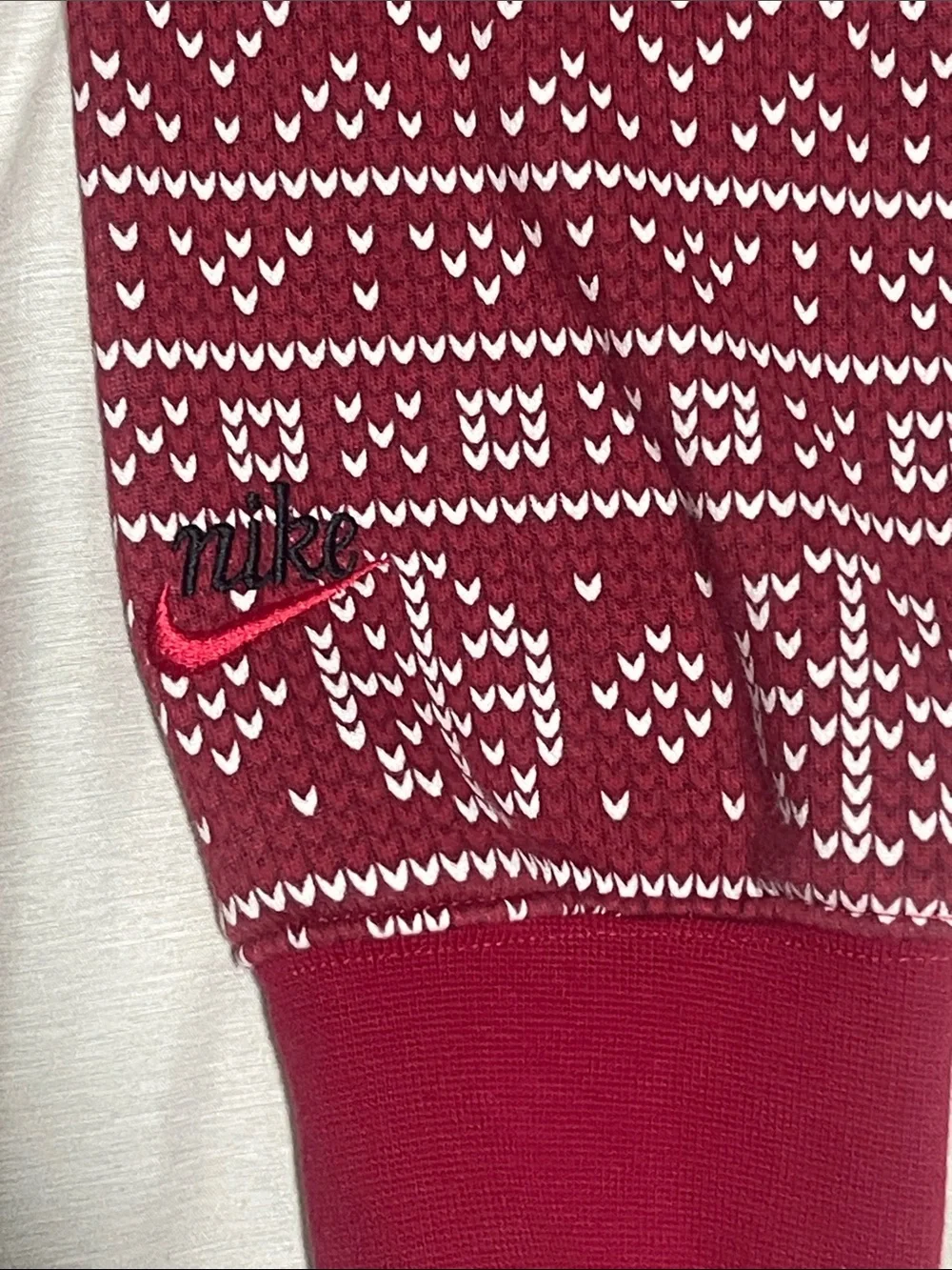 Nike Red and White Fair Isle Crewneck Sweater